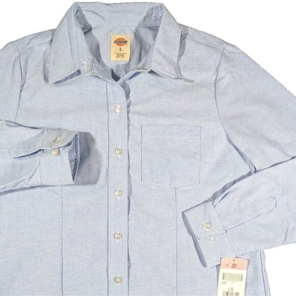 NEW Dickies Womens Large Button Down Long Sleeve Oxford Collared Shirt NWT - Picture 1 of 7